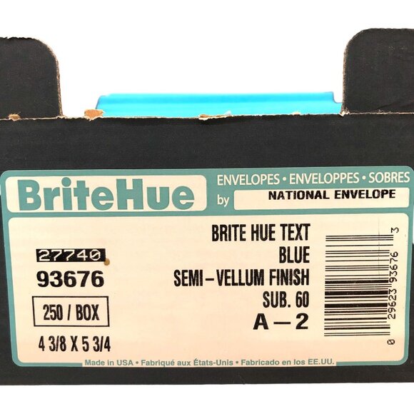 Brite Hue Envelopes 4 3/8 x 5 3/4 Blue Semi Vellum Finish 106 Qty in Box - Picture 2 of 6